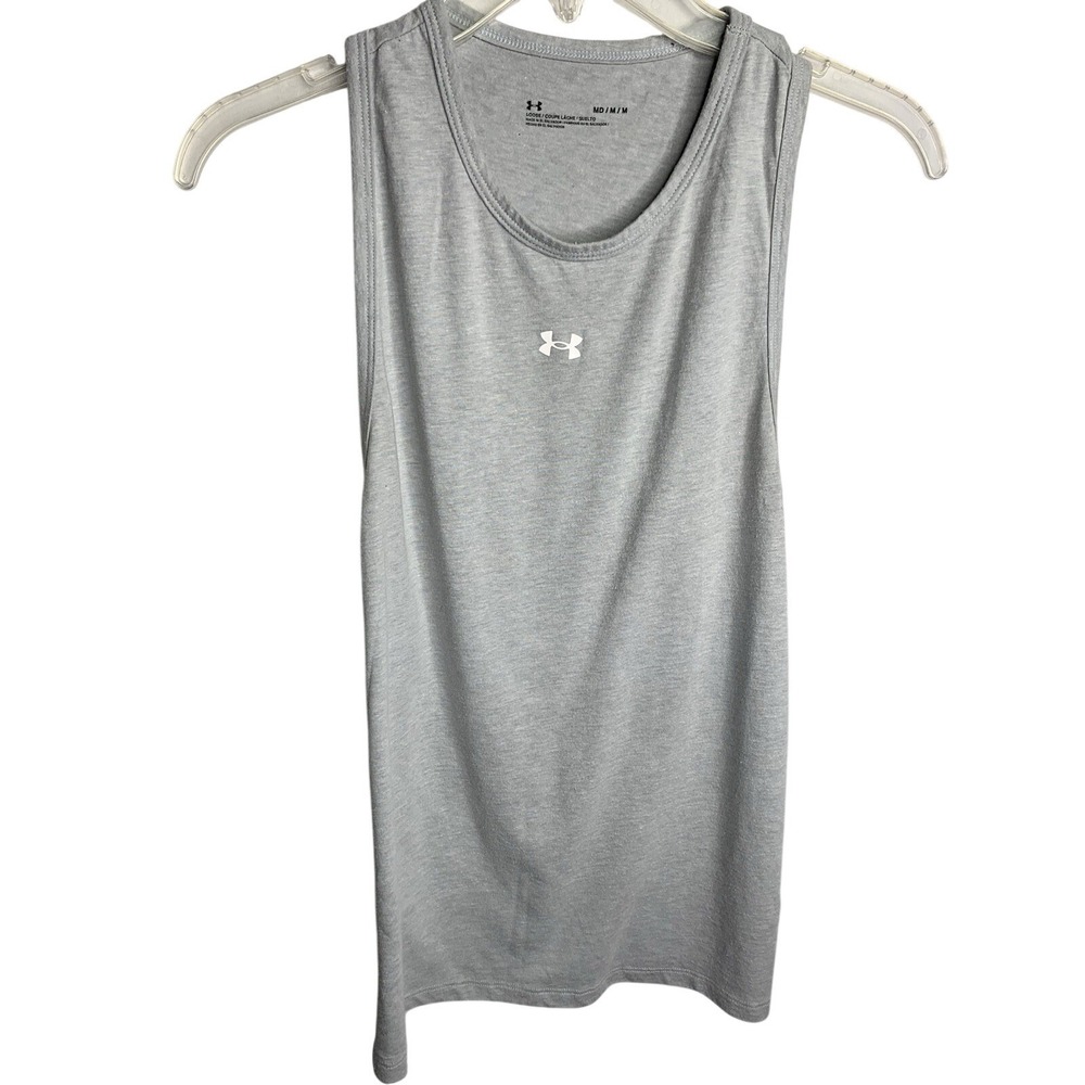 Women's M Gray Underarmour Racer Back Tank Top Gym Active Wear